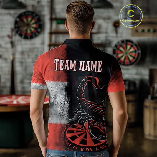 Custom Men's Darts Polo Jersey Scorpion Red & Dartboard 3D Design For Darts Team NYN0766