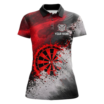 Custom Grey & Red Grunge Paint Dartboard Darts Polo Shirt For Women Outfit Dart Team Jerseys NYN2509