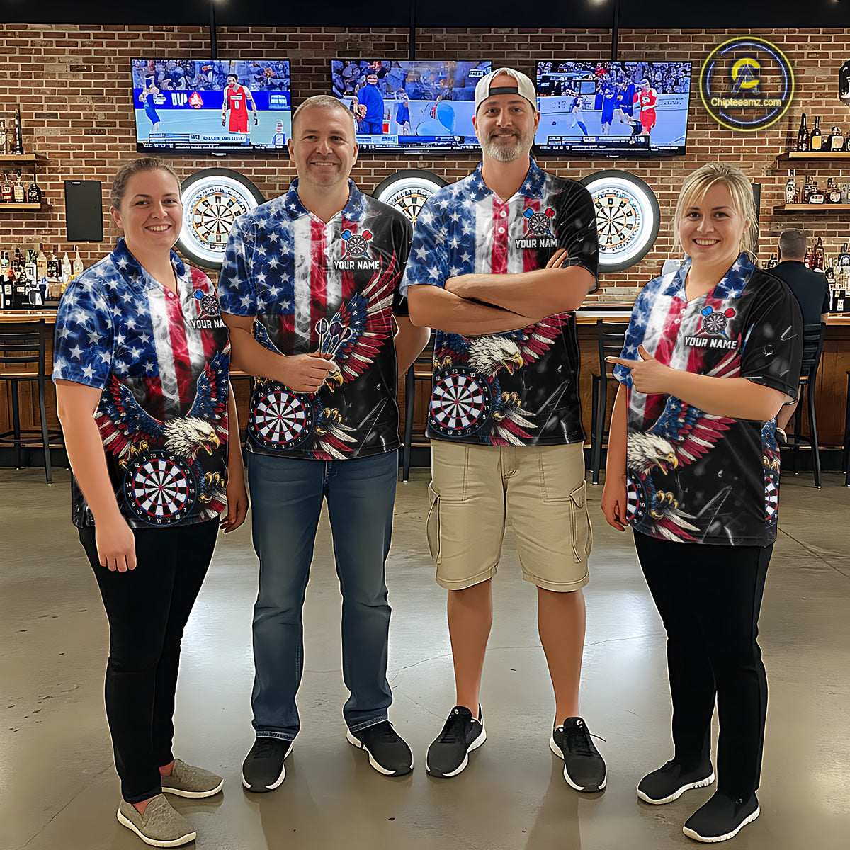 Smoking US Flag & Eagle Dartboard Men Darts Quarter-Zip Shirt Custom Patriotic Dart Team Jerseys NYN2511
