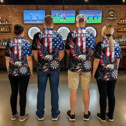 Smoking US Flag & Eagle Dartboard Men Darts Quarter-Zip Shirt Custom Patriotic Dart Team Jerseys NYN2511