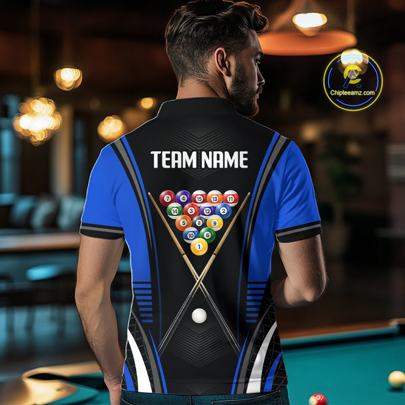 Black And Blue Billiard Polo & 1/4 Zip Shirt For Men Custom Pool Billiard Team Tournament Jersey NYN3800