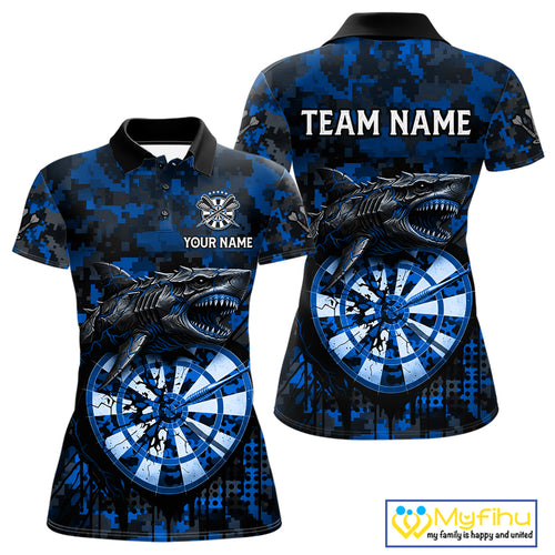 Custom Blue Digital Camo Dartboard Horror Shark Darts Polo Shirt For Women Dart Gifts NYN1966