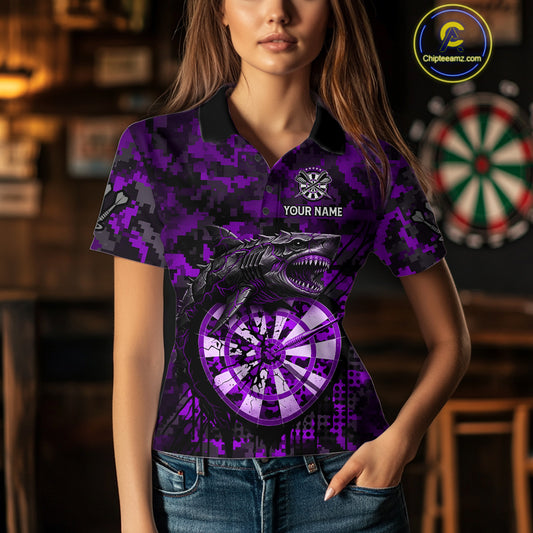 Custom Purple Digital Camo Dartboard Horror Shark Darts Polo Shirt For Women Dart Gifts NYN1967