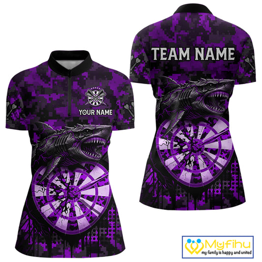 Custom Purple Digital Camo Dartboard Horror Shark Darts Quarter-Zip Shirt For Women Dart Gifts NYN1967