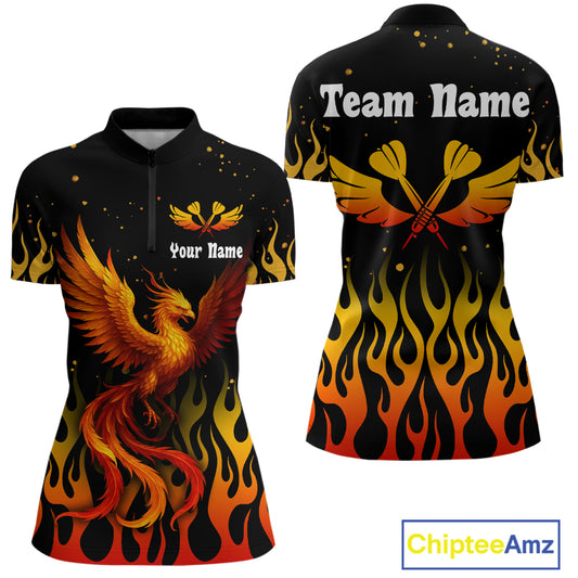 Men’s Darts Team Shirt - Rust Phoenix And Flame Pattern | Custom Name Option NYN0304