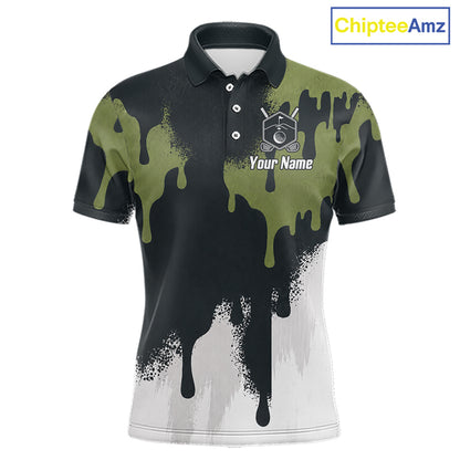 White, Green And Gray Dripping Golf Polo Shirts For Men Personalized Team Name Golf Clothes NYN3251