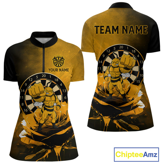 Custom Rose & Bee Grunge Dartboard Grunge Darts Quarter-Zip Shirts For Women Funny Dart Jerseys NYN2221