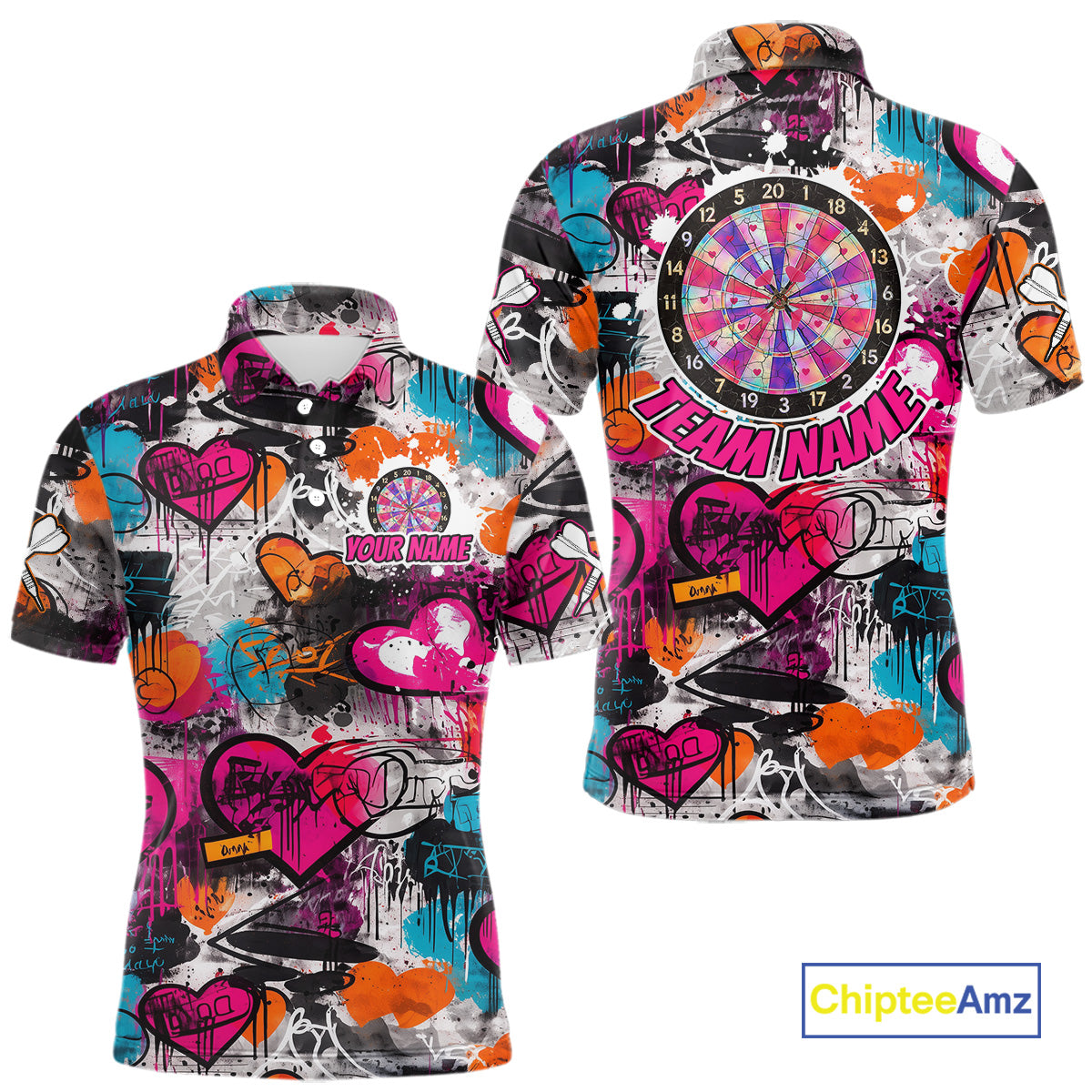 Colorful Heart Graffiti Dartboard Men Darts Polo Shirt Custom Couple Dart Valentine Jerseys NYN2528