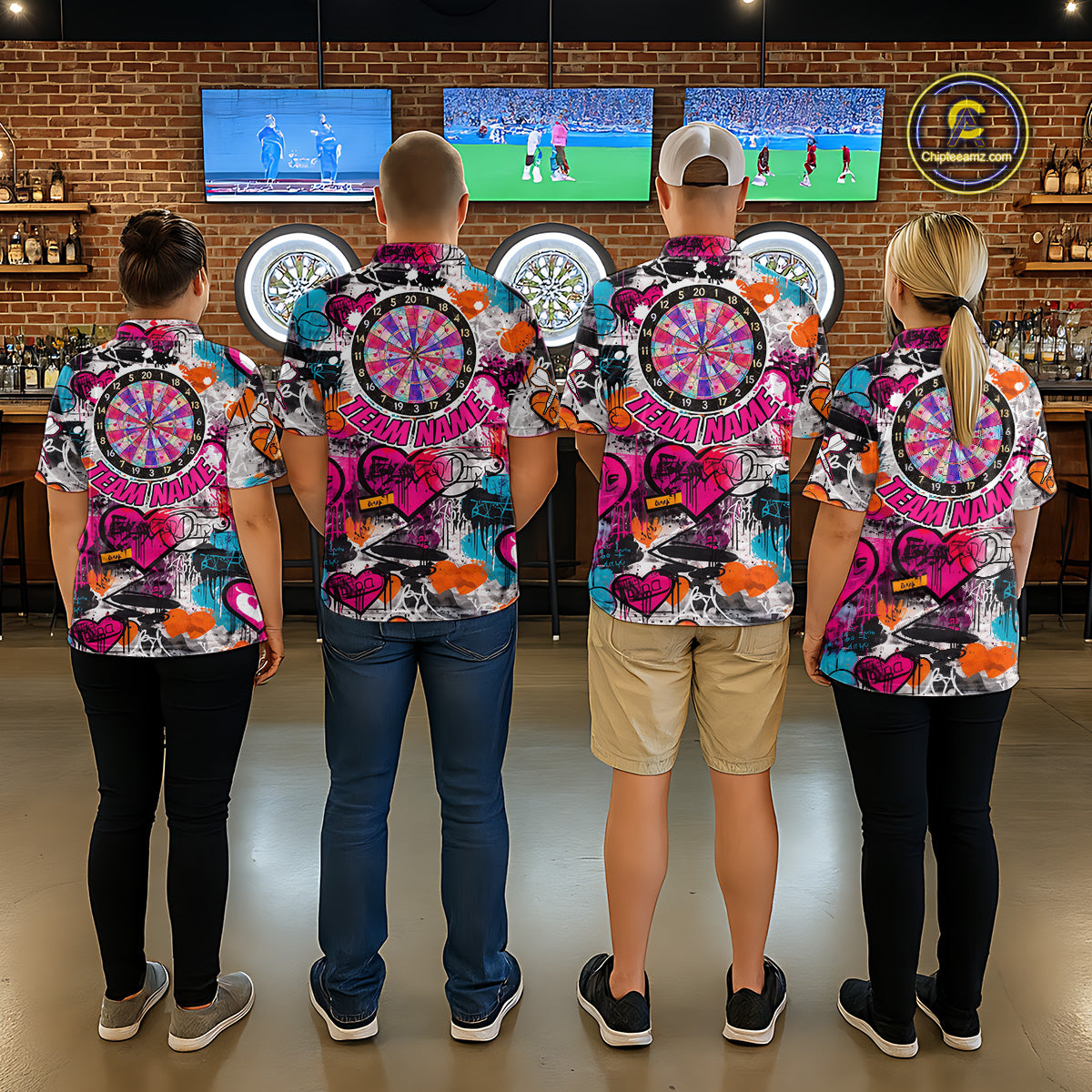 Colorful Heart Graffiti Dartboard Men Darts Polo Shirt Custom Couple Dart Valentine Jerseys NYN2528