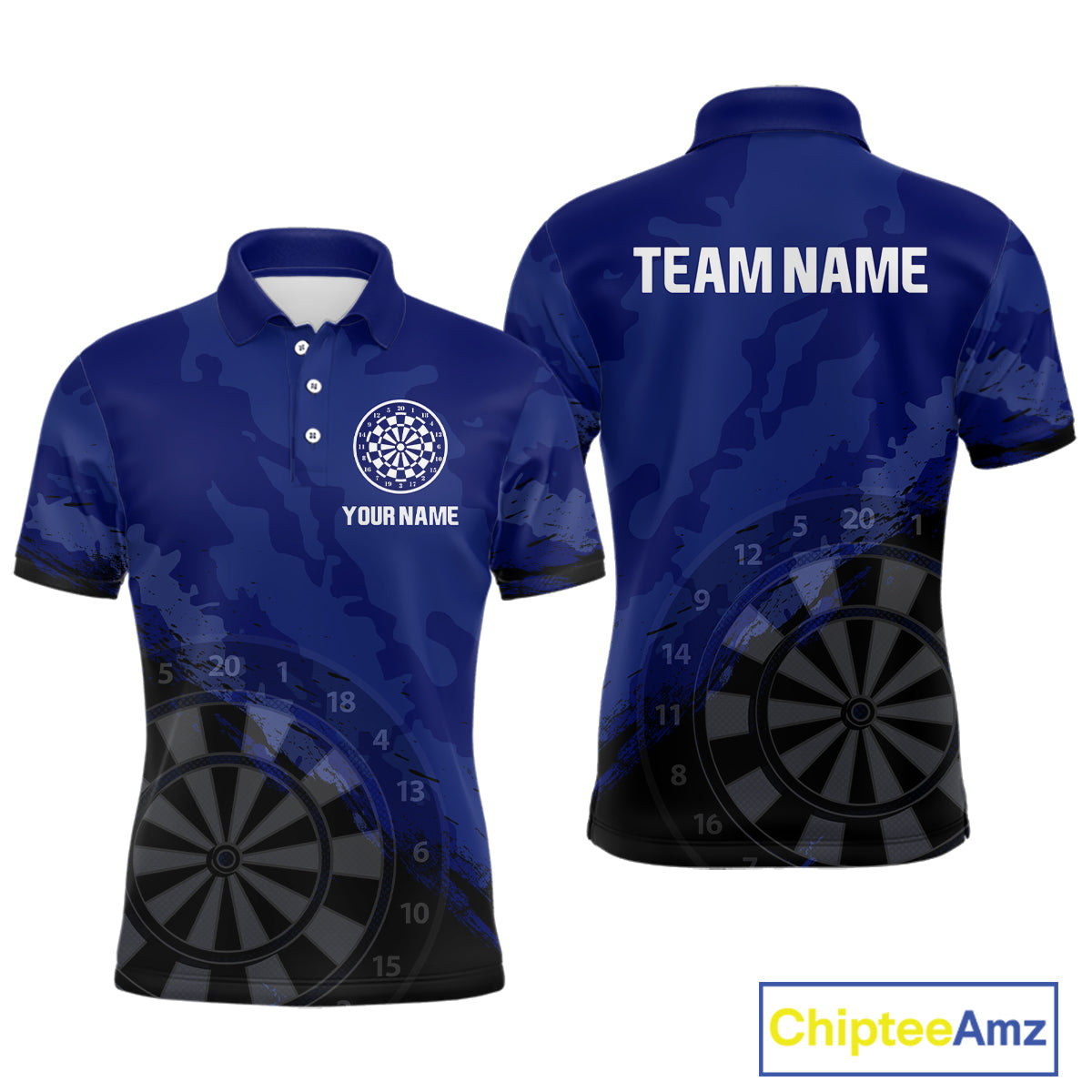 Men’s Custom Darts Team Shirt With Navy Pattern & Black Dartboard, Darts Jersey NYN0319