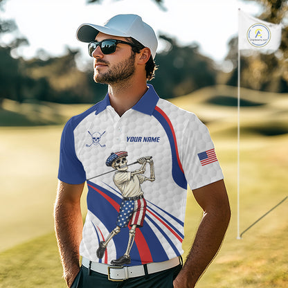 American Flag Golf Polo Shirts For Men Custom Skeleton Golfer Patriot Golf Team Clothing NYN3264