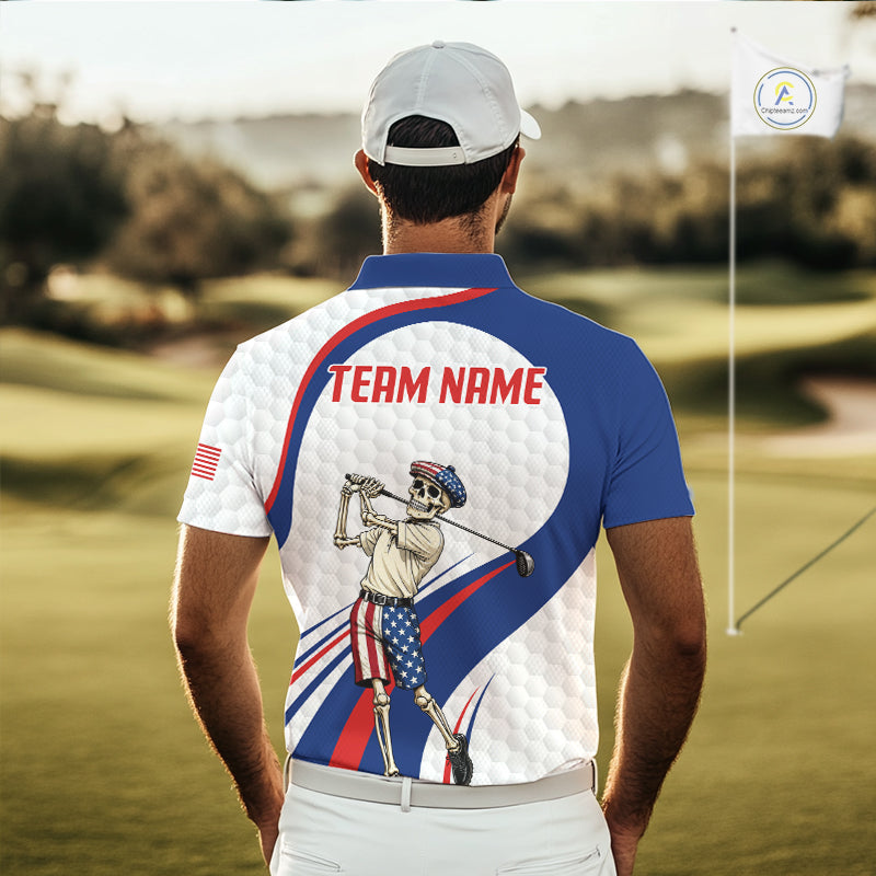 American Flag Golf Polo Shirts For Men Custom Skeleton Golfer Patriot Golf Team Clothing NYN3264