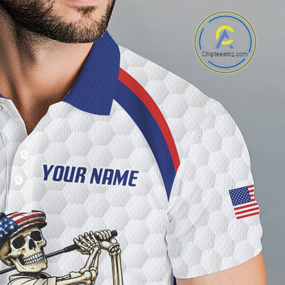 American Flag Golf Polo Shirts For Men Custom Skeleton Golfer Patriot Golf Team Clothing NYN3264