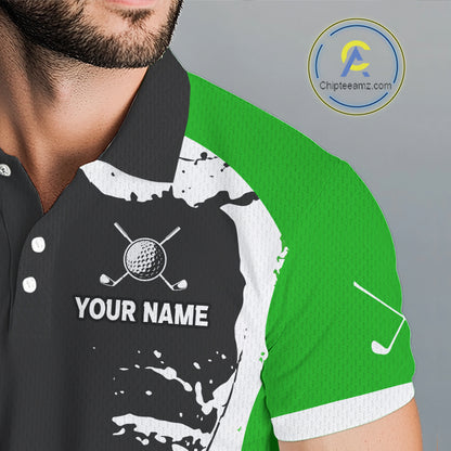 Men's model wearing Funny Alligator Golf Polo Shirt, Florida golf fashion, personalized golf apparel, custom golf clothing, performance golf outfit.