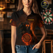 Load image into Gallery viewer, Custom Red Flames Raven Grim Reaper Dartboard Dart Polo Shirt For Women Dart Outfit Jersey NYN1452