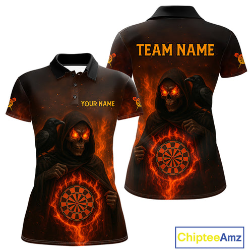 Custom Red Flames Raven Grim Reaper Dartboard Dart Polo Shirt For Women Dart Outfit Jersey NYN1452