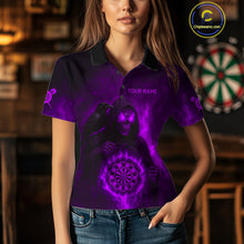 Load image into Gallery viewer, Custom Purple Flames Raven Grim Reaper Dartboard Dart Polo Shirt For Women Dart Outfit Jersey NYN1453