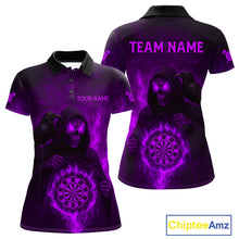 Load image into Gallery viewer, Custom Purple Flames Raven Grim Reaper Dartboard Dart Polo Shirt For Women Dart Outfit Jersey NYN1453