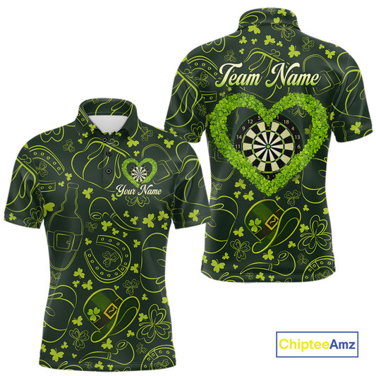 Heart Shamrock Dartboard St Patrick's Day Men Darts Polo Shirt Custom Darts Couple Jersey NYN2530