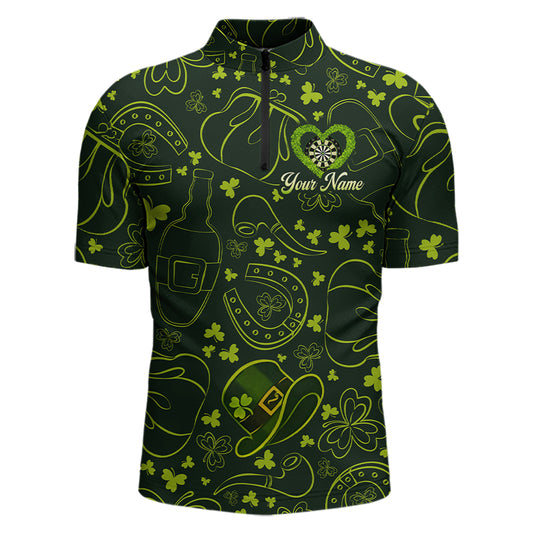 Heart Shamrock Dartboard St Patrick's Day Men Darts Quarter-Zip Shirt Custom Darts Couple Jersey NYN2530