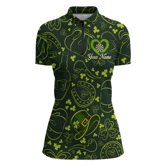 Heart Shamrock Dartboard St Patrick's Day Women Darts Quarter-Zip Shirt Custom Darts Couple Jersey NYN2530