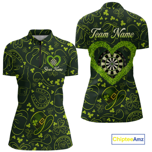 Heart Shamrock Dartboard St Patrick's Day Women Darts Quarter-Zip Shirt Custom Darts Couple Jersey NYN2530