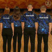 Load image into Gallery viewer, Black And Blue Strikes Grunge Bowling Polo &amp; 1/4-Zip Shirt For Women Custom Thunder Bowling Team Jersey NYN3267