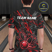 Load image into Gallery viewer, Black And Red Strikes Grunge Bowling Polo &amp; 1/4-Zip Shirt For Men Custom Thunder Bowling Team Jersey NYN3268