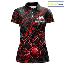 Load image into Gallery viewer, Black And Red Strikes Grunge Bowling Polo &amp; 1/4-Zip Shirt For Women Custom Thunder Bowling Team Jersey NYN3268