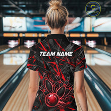 Load image into Gallery viewer, Black And Red Strikes Grunge Bowling Polo &amp; 1/4-Zip Shirt For Women Custom Thunder Bowling Team Jersey NYN3268