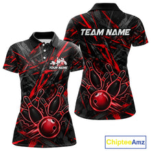 Load image into Gallery viewer, Black And Red Strikes Grunge Bowling Polo &amp; 1/4-Zip Shirt For Women Custom Thunder Bowling Team Jersey NYN3268