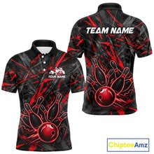 Load image into Gallery viewer, Black And Red Strikes Grunge Bowling Polo &amp; 1/4-Zip Shirt For Men Custom Thunder Bowling Team Jersey NYN3268