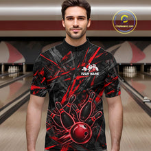 Load image into Gallery viewer, Black And Red Strikes Grunge Bowling Polo &amp; 1/4-Zip Shirt For Men Custom Thunder Bowling Team Jersey NYN3268