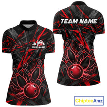 Load image into Gallery viewer, Black And Red Strikes Grunge Bowling Polo &amp; 1/4-Zip Shirt For Women Custom Thunder Bowling Team Jersey NYN3268