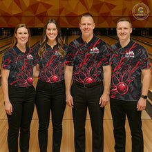Load image into Gallery viewer, Black And Red Strikes Grunge Bowling Polo &amp; 1/4-Zip Shirt For Women Custom Thunder Bowling Team Jersey NYN3268