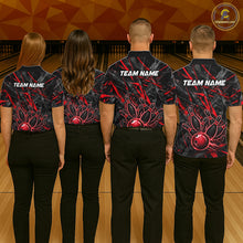 Load image into Gallery viewer, Black And Red Strikes Grunge Bowling Polo &amp; 1/4-Zip Shirt For Women Custom Thunder Bowling Team Jersey NYN3268