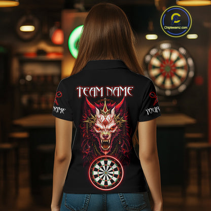 Red Vicious Wolf Ruler Dartboard Darts Shirt For Women - Custom Name & Team Jersey NYN0582