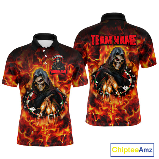 Grim Reaper Flaming Dartboard & Arrows Darts Shirt For Men - Custom Name & Team Jersey NYN0585