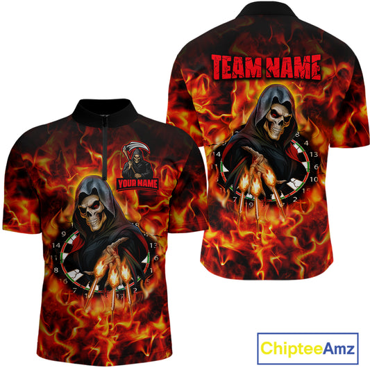 Grim Reaper Flaming Dartboard & Arrows Darts Shirt For Men - Custom Name & Team Jersey NYN0585