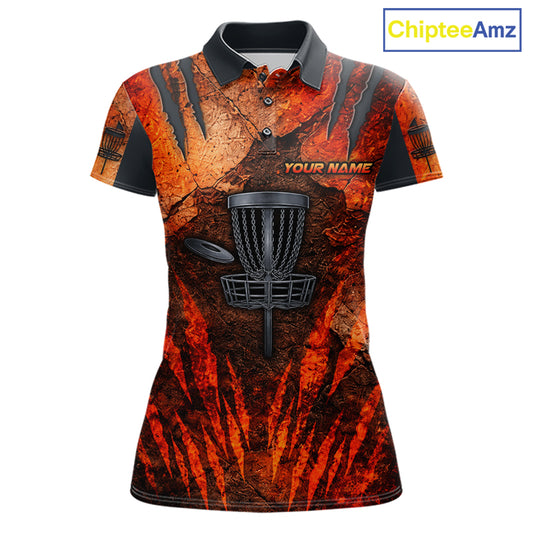 Orange Claws Womens Disc Golf Polo Shirt Custom Grey Disc Golf Basket Jerseys Team Ladies Disc Golf NYN3113