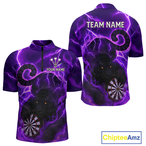 Custom Smoke Tiger Lightning Purple Dartboard Dart Men Quarter-Zip Jerseys Funny Dart Shirts NYN1734