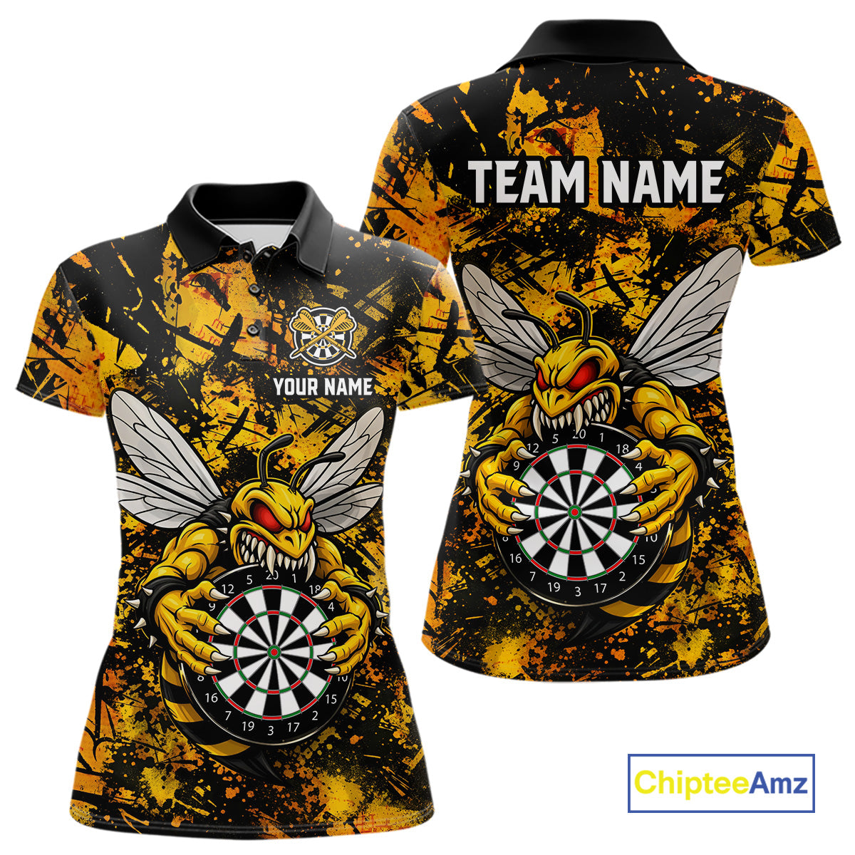 Yellow Black Grunge Bee Darts Shirt Custom Name Darts Shirts For Women Funny Darts Team Jerseys NYN2898