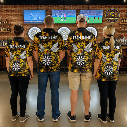 Yellow Black Grunge Bee Darts Shirt Custom Name Darts Shirts For Women Funny Darts Team Jerseys NYN2898
