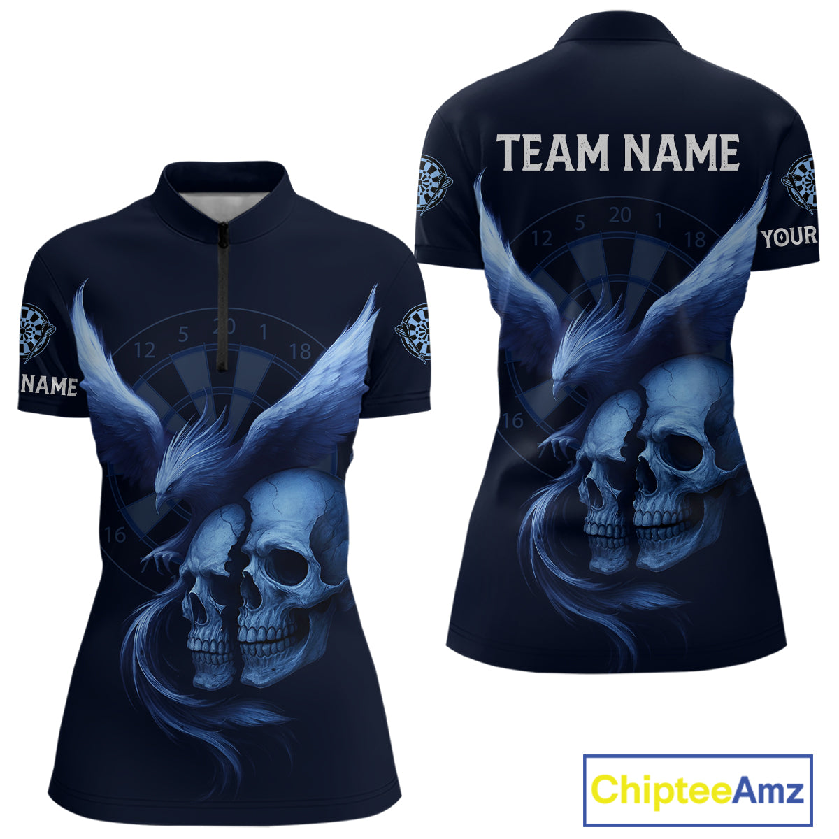 Darts Shirt For Women Personalized Eagle Skull Dartboard Dart Team Jerseys | Blue NYN1153