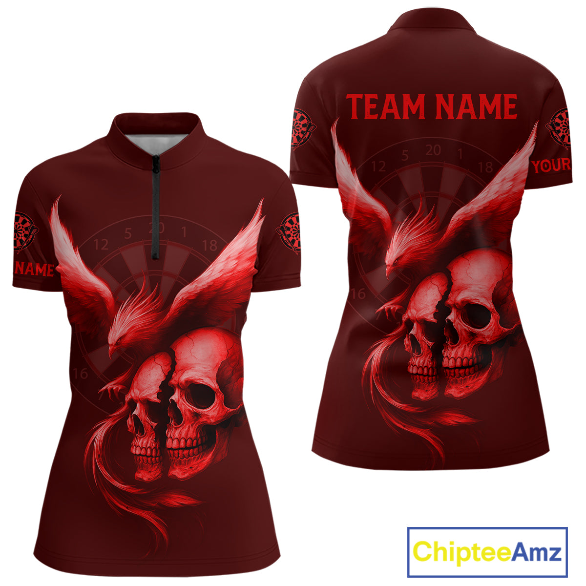 Darts Shirt For Women Personalized Eagle Skull Dartboard Dart Team Jerseys | Red NYN1154