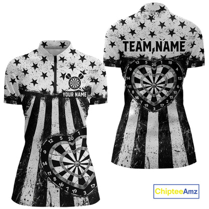 Black White Heart Broken Dartboard Women Darts Valentine Shirt Custom Dart 1/4-Zip Couple Gifts NYN2543