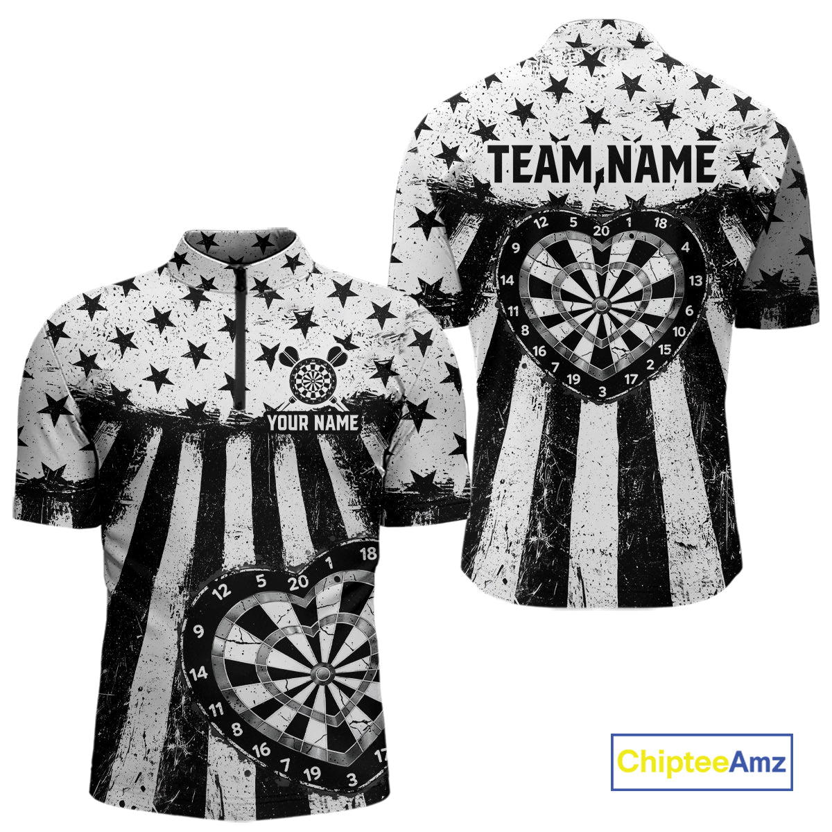 Black White Heart Broken Dartboard Men Darts Valentine Shirt Custom Dart 1/4-Zip Couple Gifts NYN2543