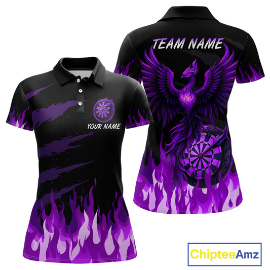 Women's Custom Darts Team Shirt With Purple Phoenix Dartboard And Flame Pattern NYN0341