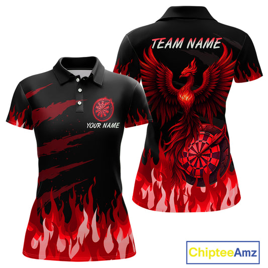Women's Custom Darts Team Shirt With Maroon Phoenix Dartboard And Flame Pattern NYN0342
