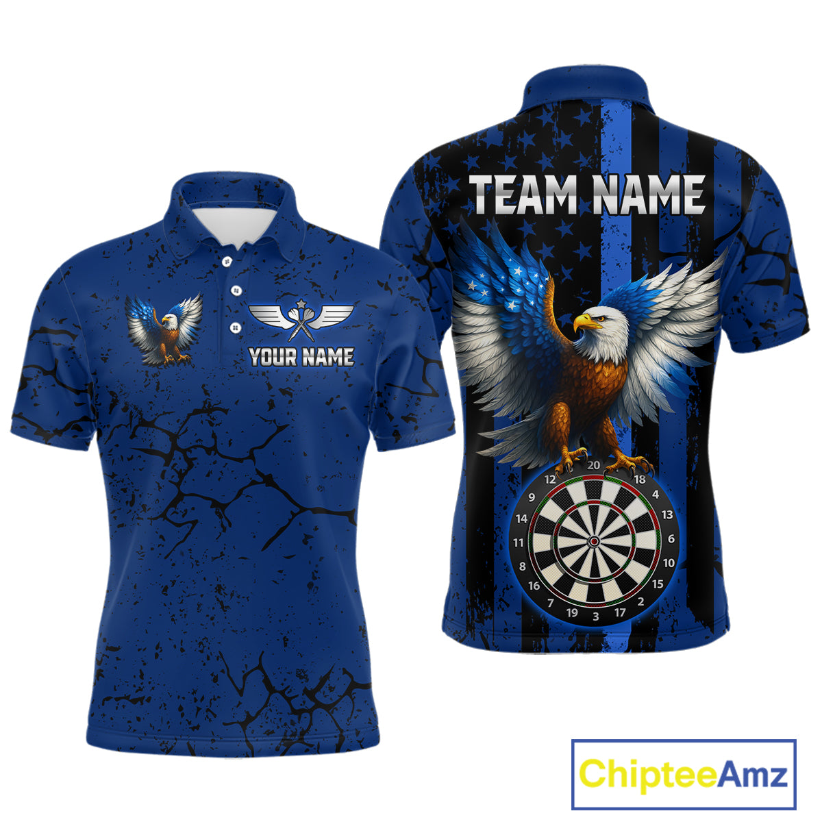 US Flag Eagle Dartboard Grunge Blue Darts Shirt For Men - Custom Name & Team Jersey NYN0609
